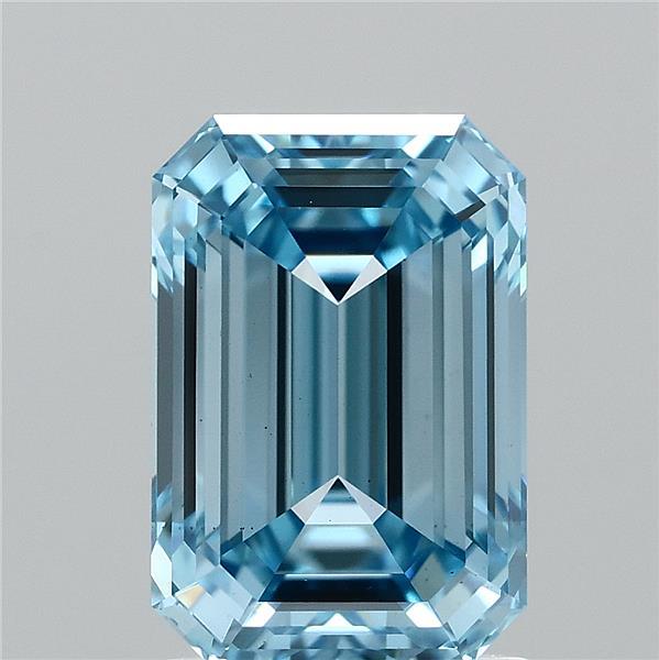 2.00 Carat Emerald Lab Grown Diamond, Fancy Vivid Blue Color, VS1 Clarity