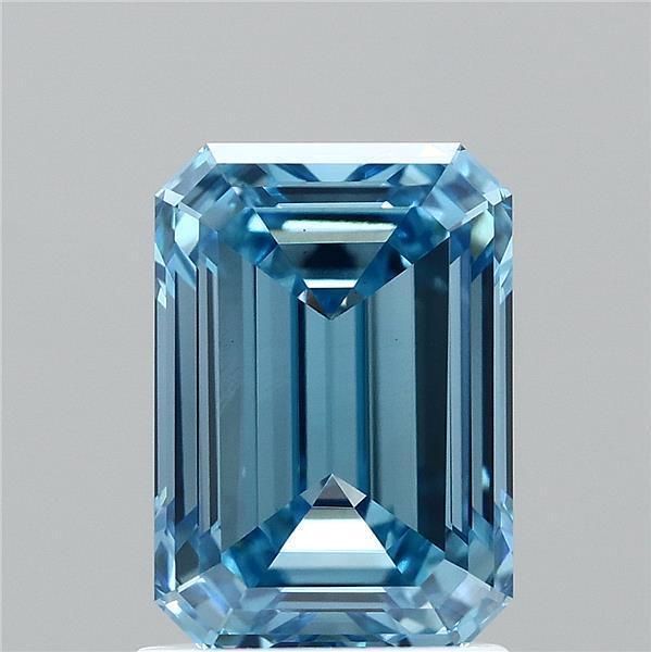 1.72 Carat Emerald Lab Grown Diamond, Fancy Vivid Blue Color, VS1 Clarity