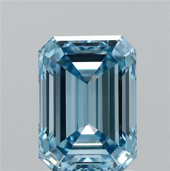 2.06 Carat Emerald Lab Grown Diamond, Fancy Vivid Blue Color, VVS2 Clarity
