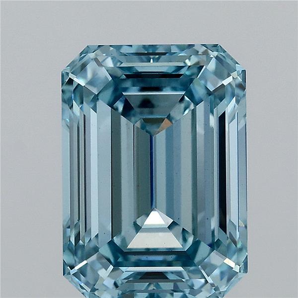 4.15 Carat Emerald Lab Grown Diamond, Fancy Vivid Blue Color, VS1 Clarity