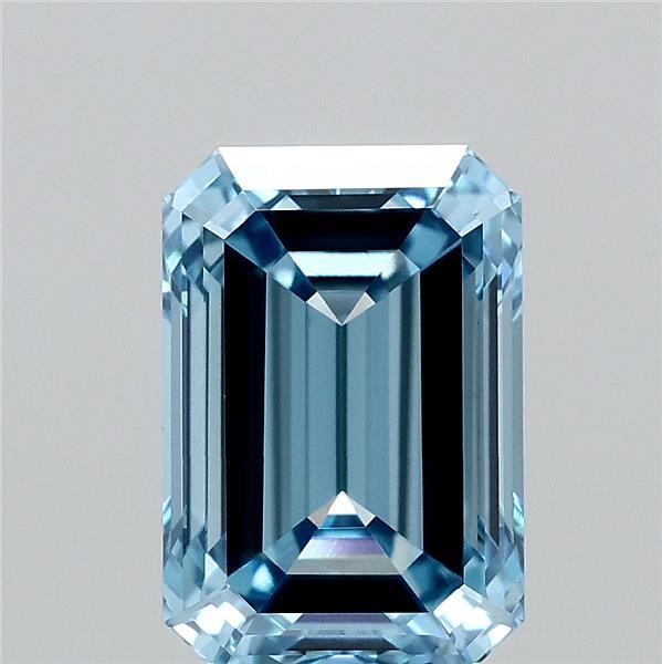 2.82 Carat Emerald Lab Grown Diamond, Fancy Vivid Blue Color, VS1 Clarity