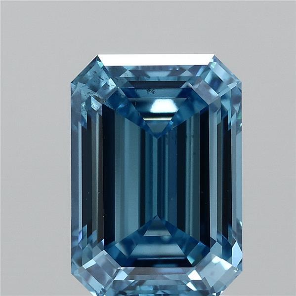 2.01 Carat Emerald Lab Grown Diamond, Fancy Vivid Blue Color, SI1 Clarity