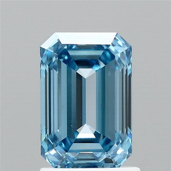 1.64 Carat Emerald Lab Grown Diamond, Fancy Vivid Blue Color, VVS2 Clarity