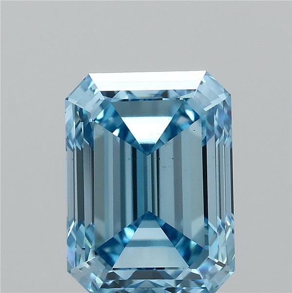 2.00 Carat Emerald Lab Grown Diamond, Fancy Vivid Blue Color, VS1 Clarity