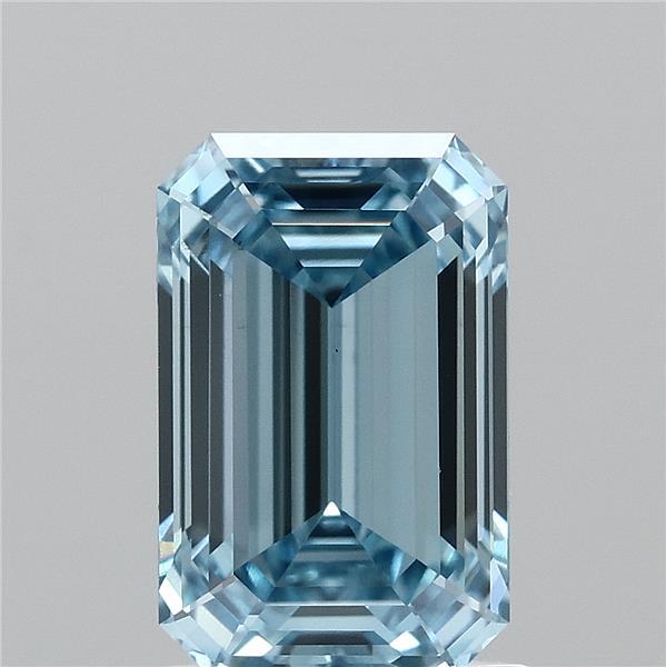 1.61 Carat Emerald Lab Grown Diamond, Fancy Vivid Blue Color, VS1 Clarity