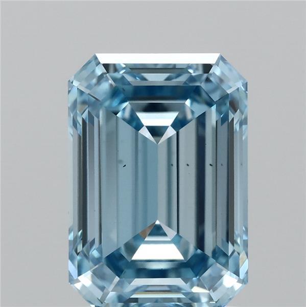 2.15 Carat Emerald Lab Grown Diamond, Fancy Vivid Blue Color, VS2 Clarity
