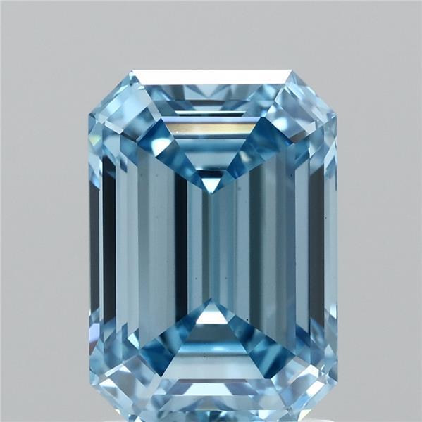 2.08 Carat Emerald Lab Grown Diamond, Fancy Vivid Blue Color, VS2 Clarity