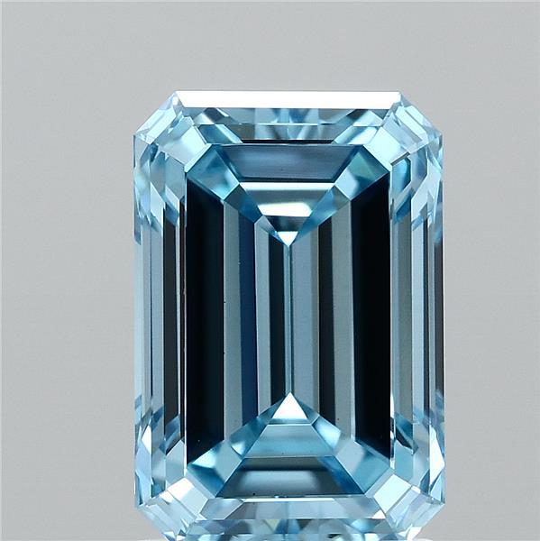 2.00 Carat Emerald Lab Grown Diamond, Fancy Vivid Blue Color, VS1 Clarity