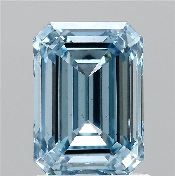 1.77 Carat Emerald Lab Grown Diamond, Fancy Vivid Blue Color, SI1 Clarity
