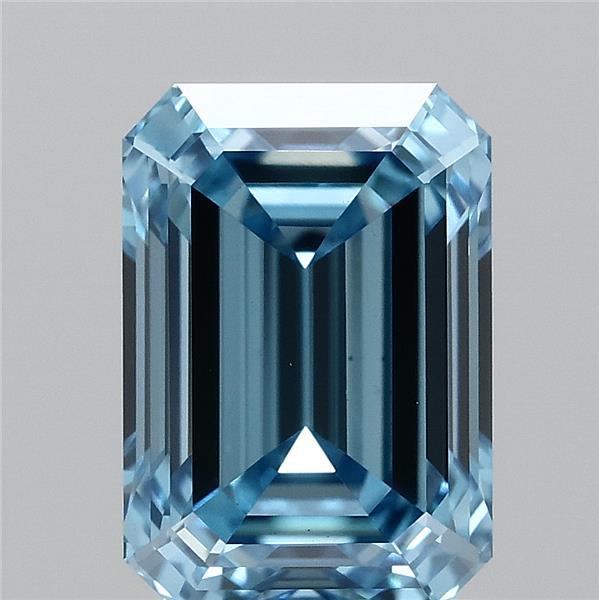1.69 Carat Emerald Lab Grown Diamond, Fancy Vivid Blue Color, VS1 Clarity