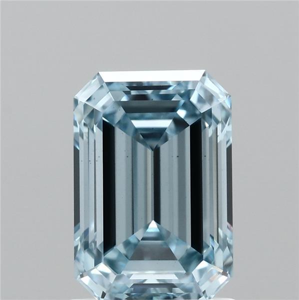 1.56 Carat Emerald Lab Grown Diamond, Fancy Intense Blue Color, VS2 Clarity