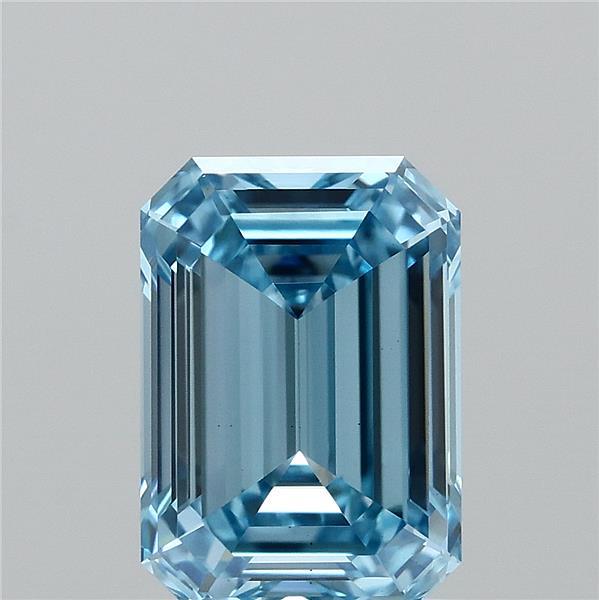 1.49 Carat Emerald Lab Grown Diamond, Fancy Vivid Blue Color, VS1 Clarity