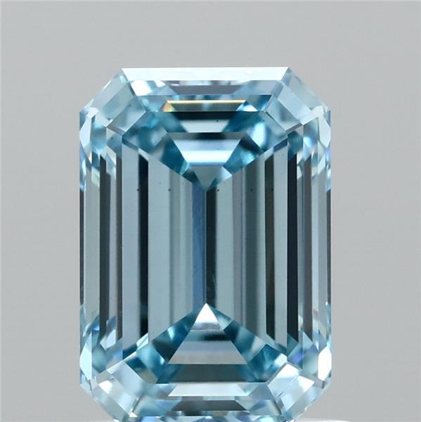 1.50 Carat Emerald Lab Grown Diamond, Fancy Vivid Blue Color, VS2 Clarity