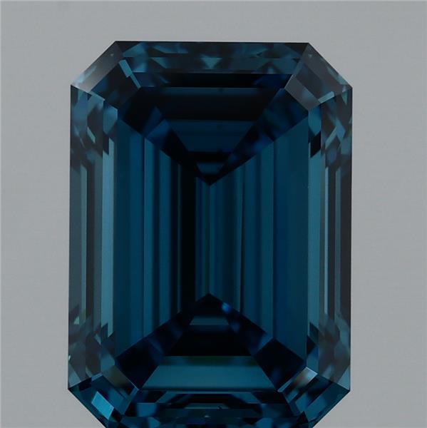 4.11 Carat Emerald Lab Grown Diamond, Fancy Vivid Blue Color, VS2 Clarity