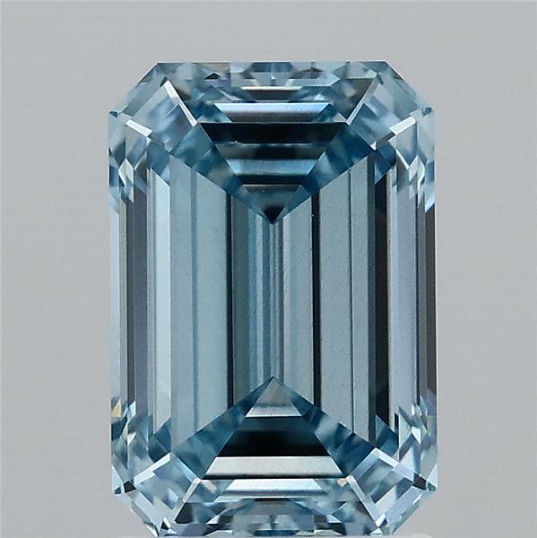 2.16 Carat Emerald Lab Grown Diamond, Fancy Vivid Blue Color, VS2 Clarity