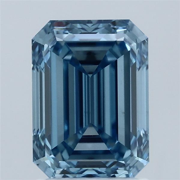 2.00 Carat Emerald Lab Grown Diamond, Fancy Vivid Blue Color, VVS2 Clarity
