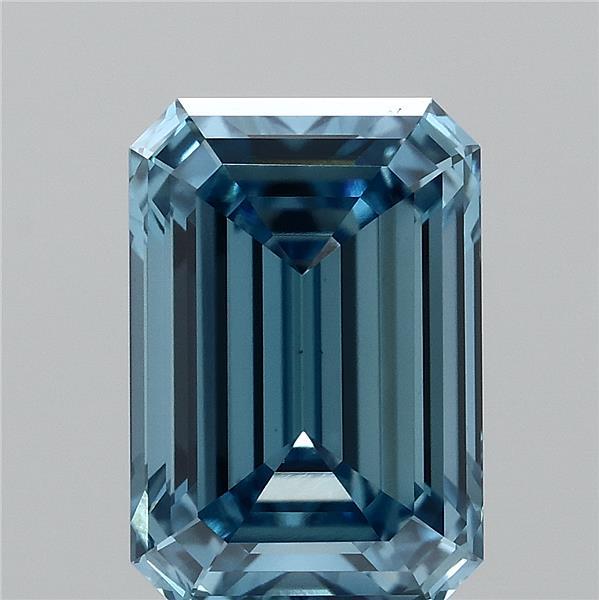 2.03 Carat Emerald Lab Grown Diamond, Fancy Vivid Blue Color, VS1 Clarity