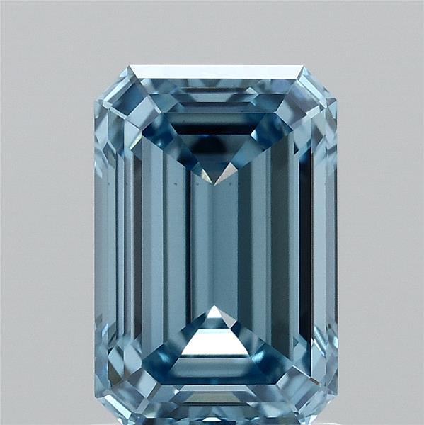 1.61 Carat Emerald Lab Grown Diamond, Fancy Vivid Blue Color, VS1 Clarity