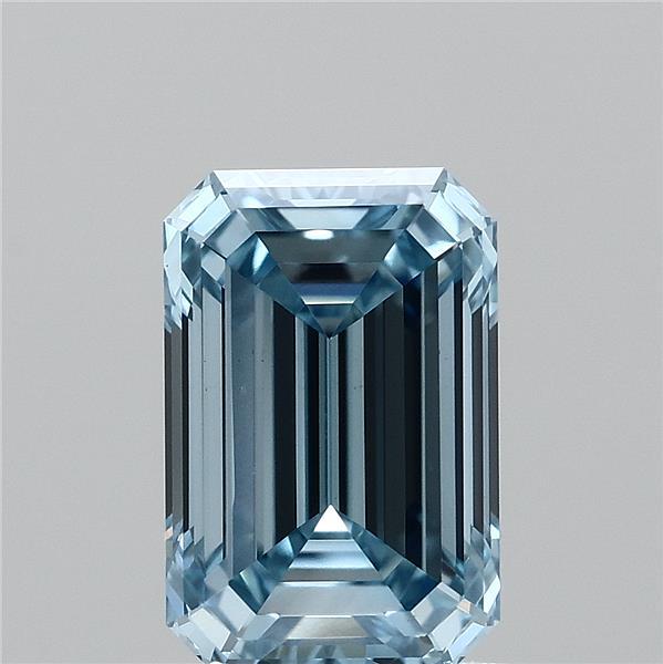 1.40 Carat Emerald Lab Grown Diamond, Fancy Vivid Blue Color, VVS2 Clarity
