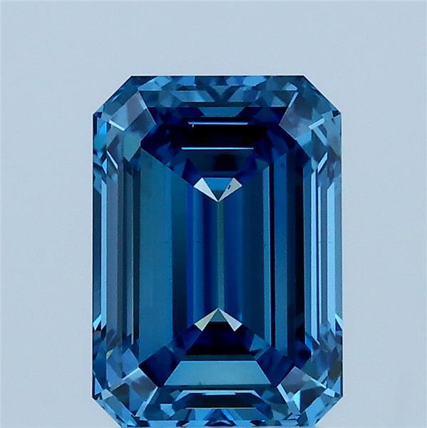 1.65 Carat Emerald Lab Grown Diamond, Fancy Vivid Blue Color, VS1 Clarity