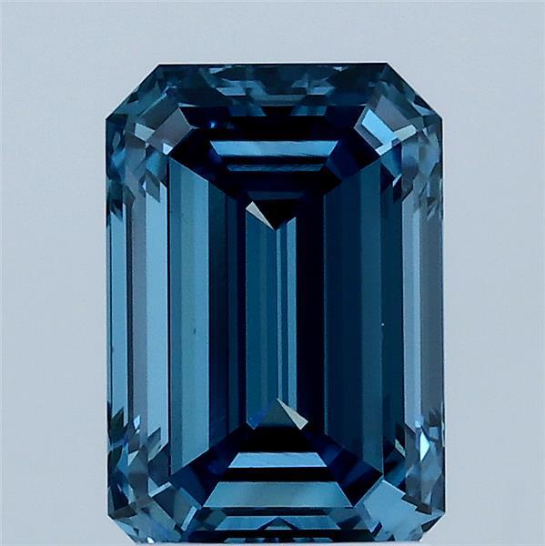 2.03 Carat Emerald Lab Grown Diamond, Fancy Vivid Blue Color, VS1 Clarity