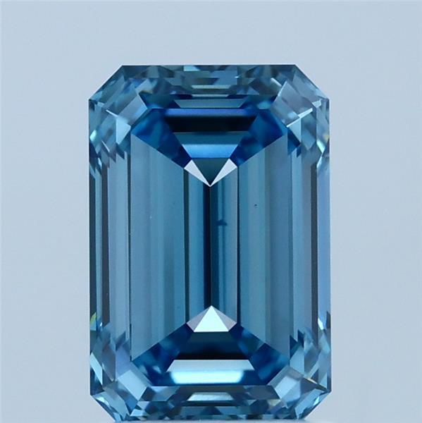 2.02 Carat Emerald Lab Grown Diamond, Fancy Vivid Blue Color, VS1 Clarity