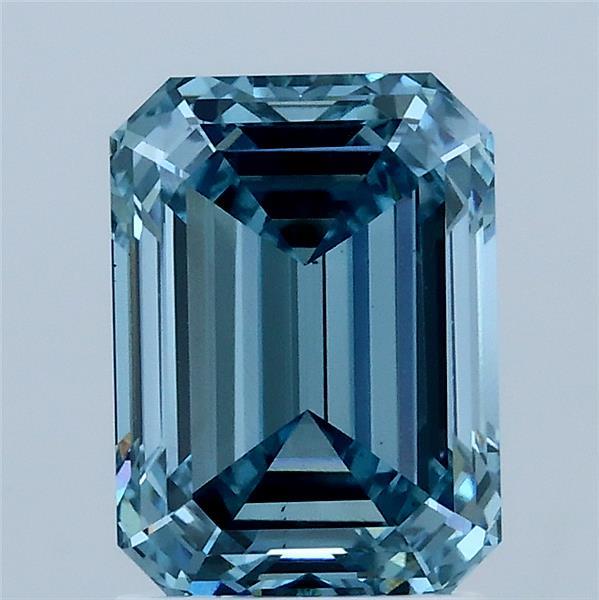 2.07 Carat Emerald Lab Grown Diamond, Fancy Vivid Blue Color, VS1 Clarity