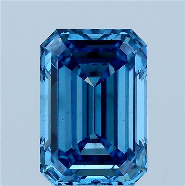 2.02 Carat Emerald Lab Grown Diamond, Fancy Vivid Blue Color, VS2 Clarity