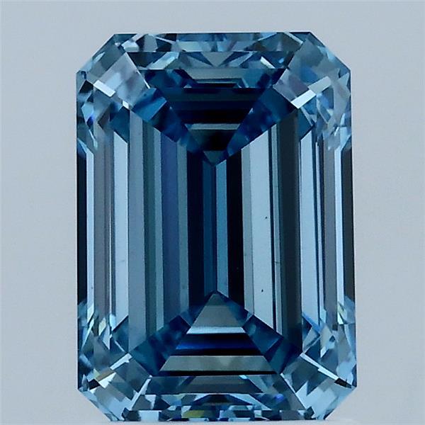 2.01 Carat Emerald Lab Grown Diamond, Fancy Vivid Blue Color, VS1 Clarity