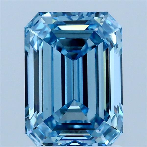 2.07 Carat Emerald Lab Grown Diamond, Fancy Vivid Blue Color, VVS2 Clarity