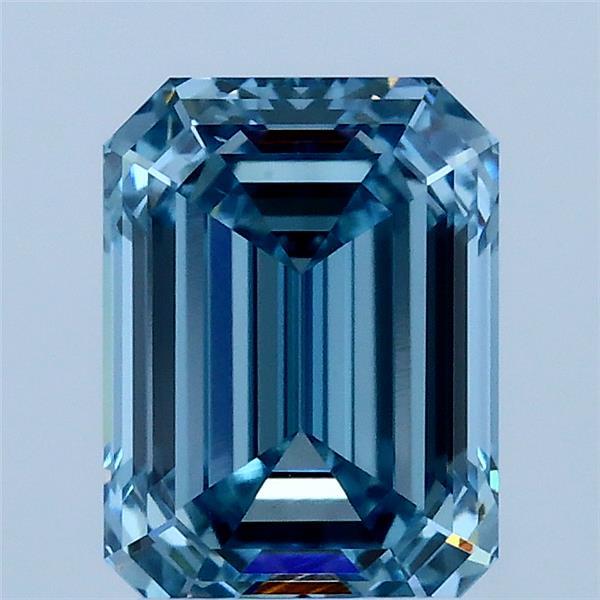2.00 Carat Emerald Lab Grown Diamond, Fancy Vivid Blue Color, VS2 Clarity