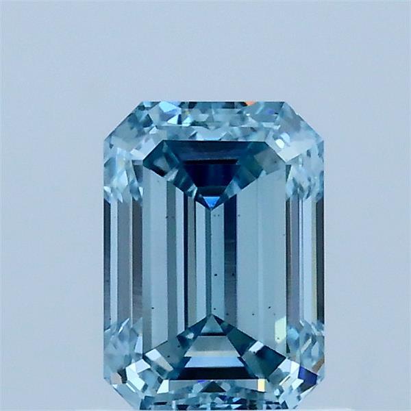 1.00 Carat Emerald Lab Grown Diamond, Fancy Intense Blue Color, VS2 Clarity