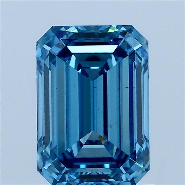 1.53 Carat Emerald Lab Grown Diamond, Fancy Vivid Blue Color, VS1 Clarity