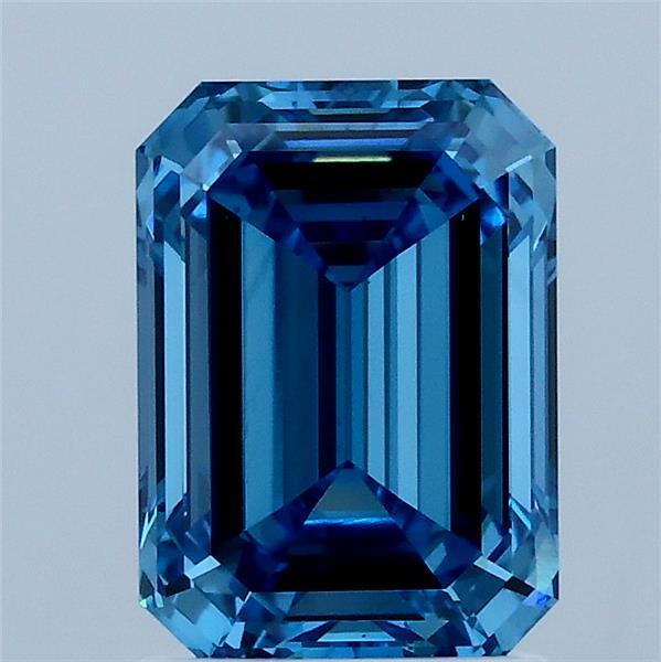 2.01 Carat Emerald Lab Grown Diamond, Fancy Vivid Blue Color, VS1 Clarity