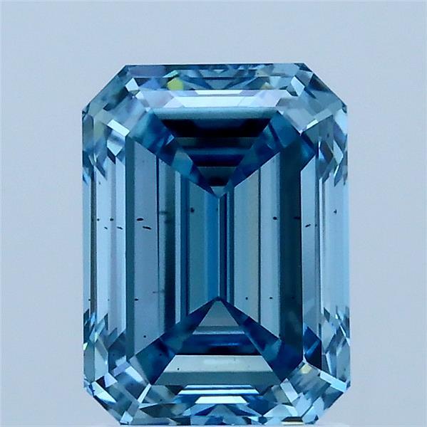 2.00 Carat Emerald Lab Grown Diamond, Fancy Vivid Blue Color, VS2 Clarity