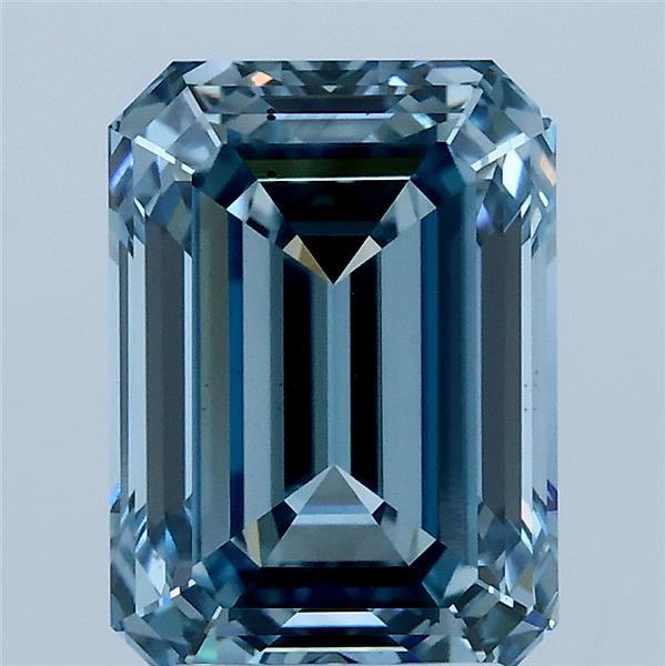 3.08 Carat Emerald Lab Grown Diamond, Fancy Vivid Blue Color, VS2 Clarity