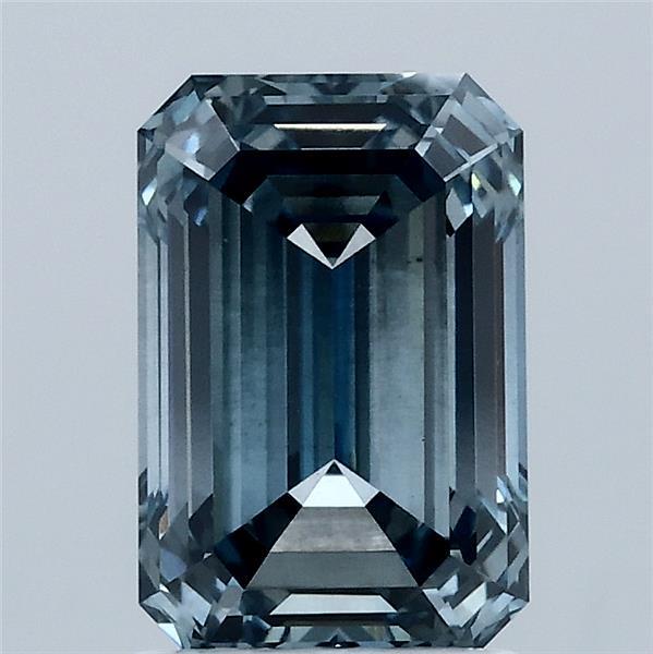 2.06 Carat Emerald Lab Grown Diamond, Fancy Vivid Blue Color, VS1 Clarity
