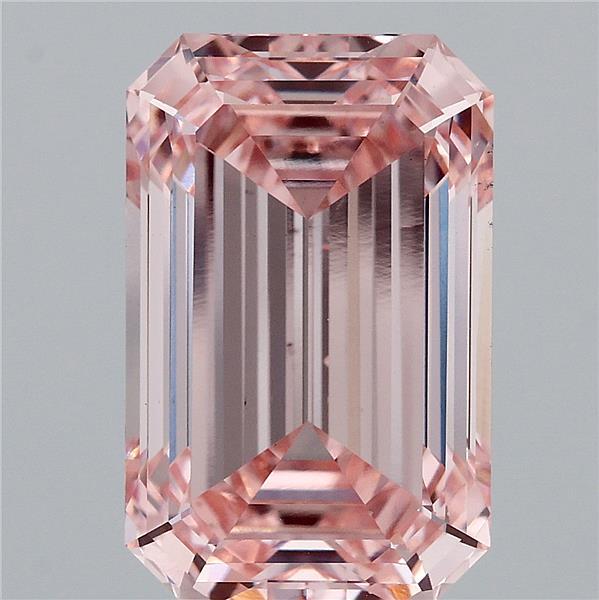 7.03 Carat Emerald Lab Grown Diamond, Fancy Intense Pink Color, VS1 Clarity