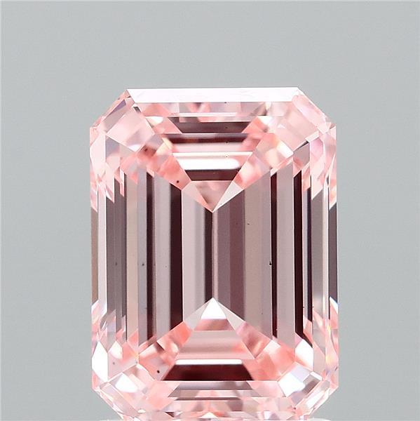 2.02 Carat Emerald Lab Grown Diamond, Fancy Intense Pink Color, VS2 Clarity