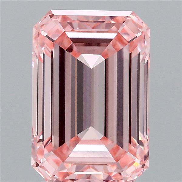 3.12 Carat Emerald Lab Grown Diamond, Fancy Intense Pink Color, VS1 Clarity