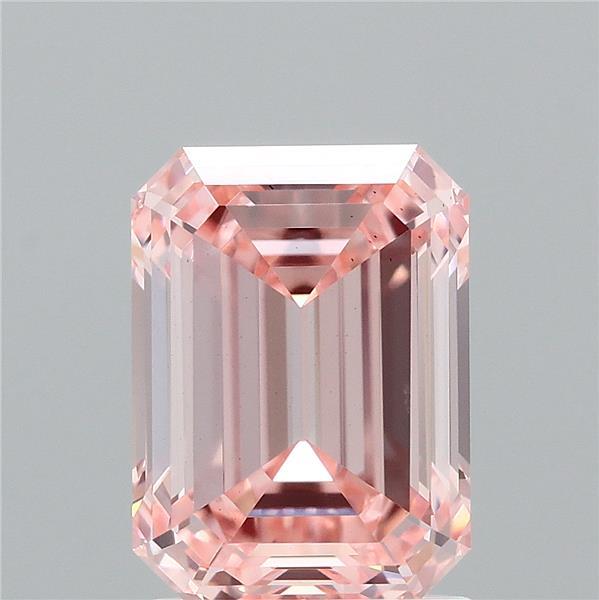 2.07 Carat Emerald Lab Grown Diamond, Fancy Intense Pink Color, VS2 Clarity