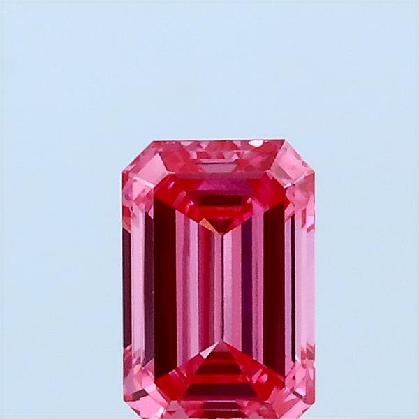 0.59 Carat Emerald Lab Grown Diamond, Fancy Vivid Pink Color, VVS1 Clarity