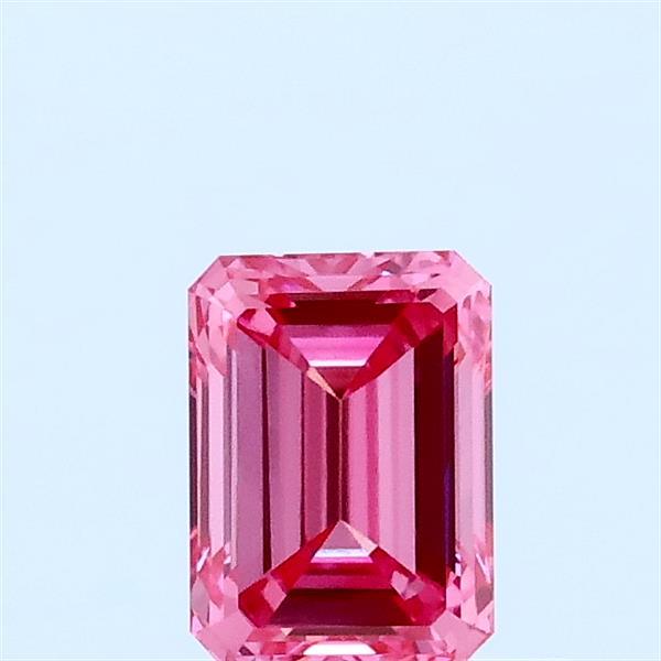 0.56 Carat Emerald Lab Grown Diamond, Fancy Vivid Pink Color, VVS2 Clarity