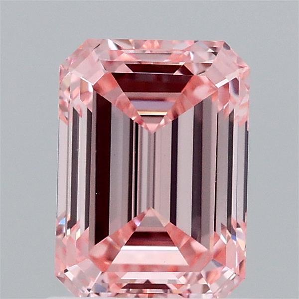 1.50 Carat Emerald Lab Grown Diamond, Fancy Intense Pink Color, VVS2 Clarity
