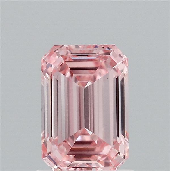 1.36 Carat Emerald Lab Grown Diamond, Fancy Intense Pink Color, VVS2 Clarity