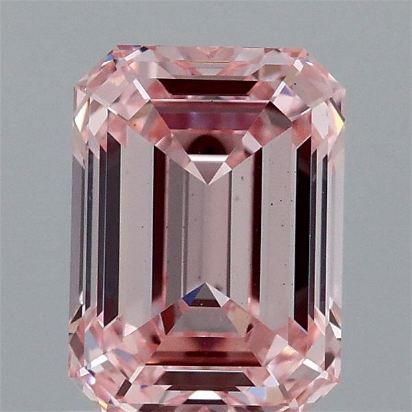 1.56 Carat Emerald Lab Grown Diamond, Fancy Intense Pink Color, VS1 Clarity