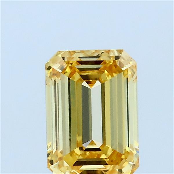 0.83 Carat Emerald Lab Grown Diamond, Fancy Intense Yellow Color, VVS2 Clarity
