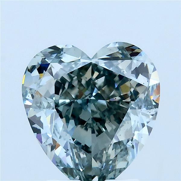 3.08 Carat Heart Lab Grown Diamond, Fancy Intense Blue Green Color, VS2 Clarity
