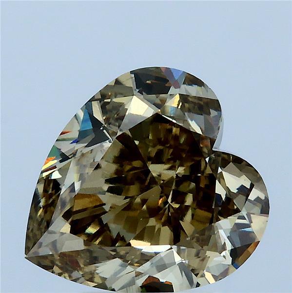 4.50 Carat Heart Lab Grown Diamond, Fancy Greyish Yellow Color, VS1 Clarity