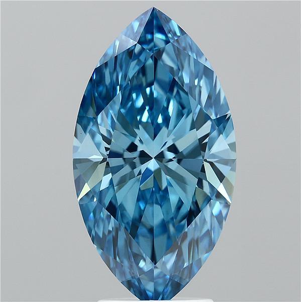 4.04 Carat Marquise Lab Grown Diamond, Fancy Vivid Blue Color, VS1 Clarity
